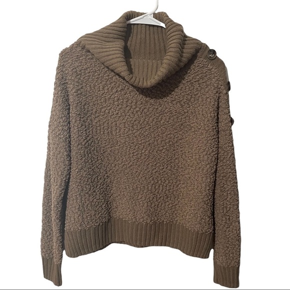 FULL Circle Trends Light Brown Teddy Bear Sweater w/Cowl Neck & Button Detail - Picture 1 of 5